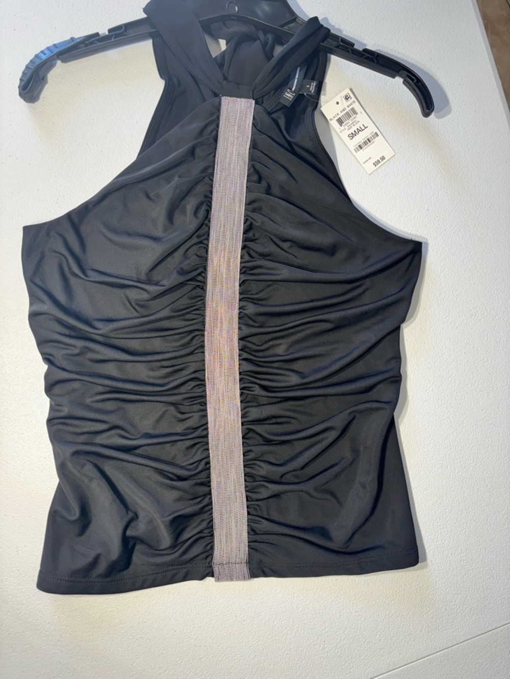 INC International Concepts Black Halter Tank with Iridescent size S